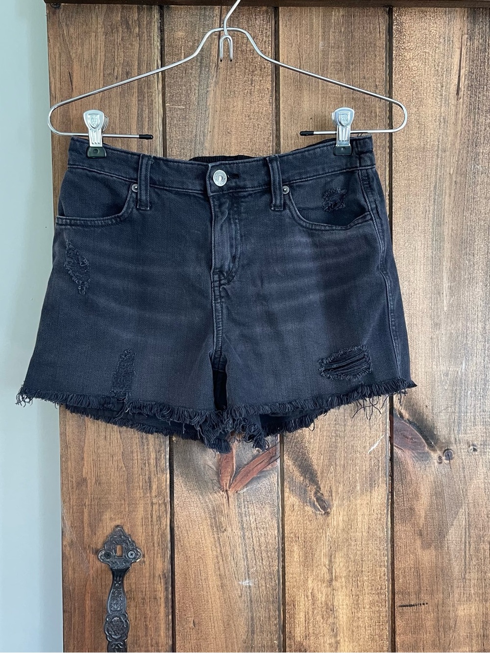 Aerie Black Distressed Raw Hem Jean Denim Cotton Blend Shorts XS